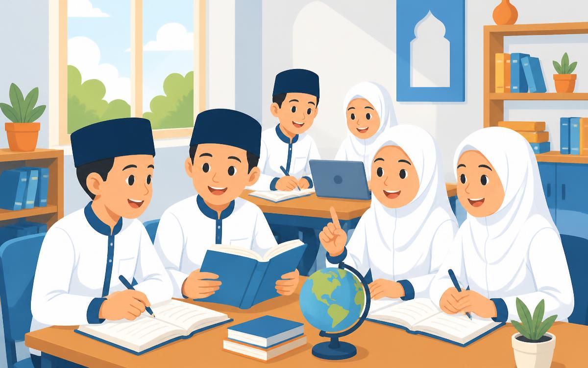 Murid-murid belajar bersama di dalam kelas